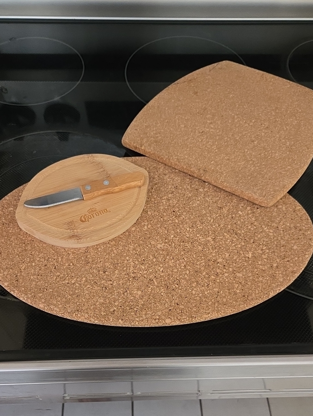 Cork Trivet Set with Bamboo Cheese Board and Knife - Natural Cork